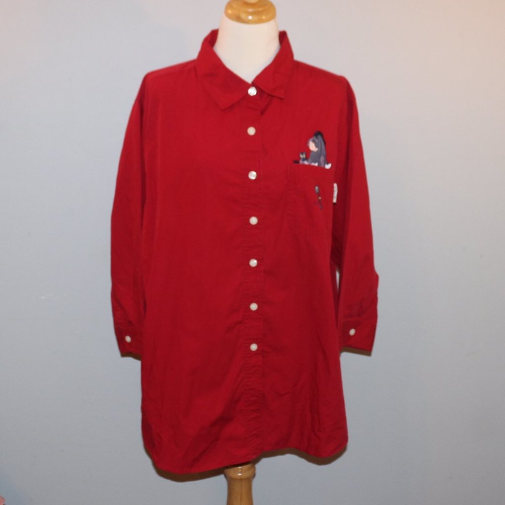 Pooh Woman 14W 16W Red Button Front Eeyore Shirt Excellent Condition